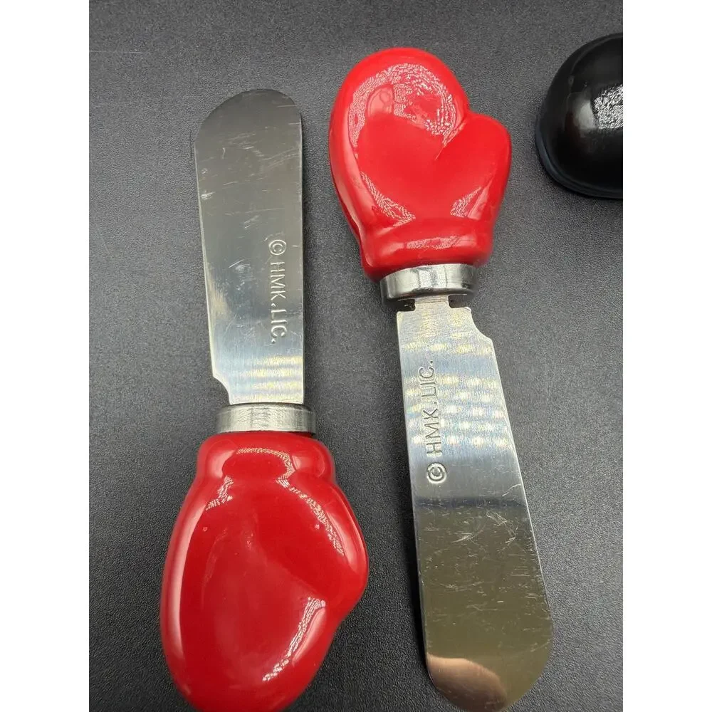 Vintage Santa Mitten & Boot Cheese Spreader Knife Set Stainless Steel 4 Pc